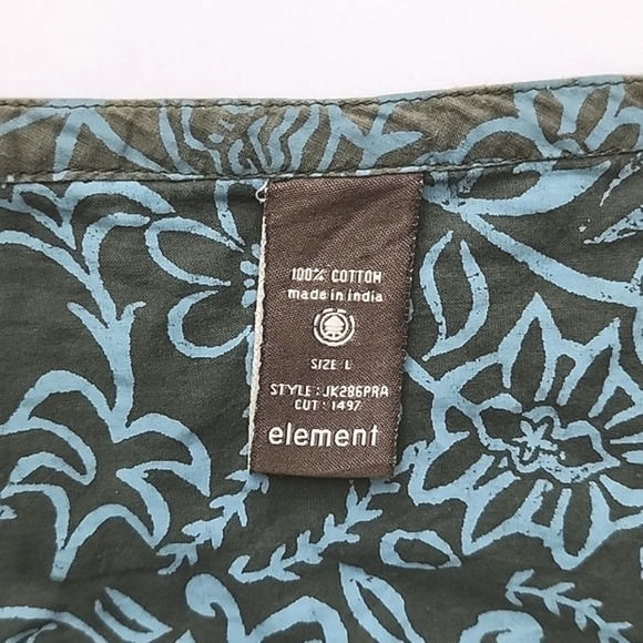 Element Skirt Blue  Floral Print Taupe Lined 100% Cotton Lightweight Size Large - Picture 9 of 11